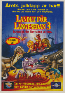 Reklam för filmen Landet för längesedan 3, med illustrationer av dinosaurier