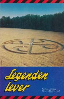 Reklam för Fantomen där hans goda märke syns i ett svenskt sädesfält som en crop circle