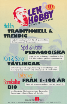 Reklam för Lek- och Hobbymässan som gick av stapeln 1995 och då firade tioårsjubileum
