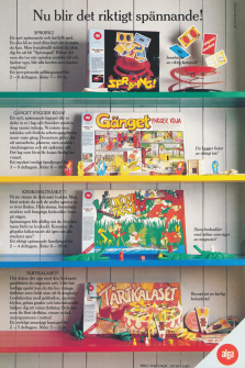 En färgglad hylla med fyra hyllplan, en för varje nytt spel från ALGA