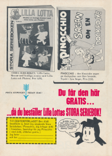 Reklam för Stora Serieboken och Pinocchio - Sagan om en dockpojke från Centerförlaget