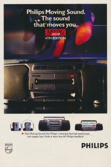 Reklam för Philips nya silvergråa stereoprylar och freestyles i fjärde generationen av Philips Moving Sound