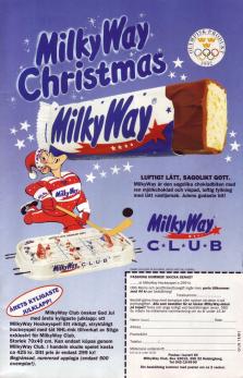 Reklam för godisbiten Milky Way som även ger dig chansen att köpa ett bordshockeyspel för 299 kronor