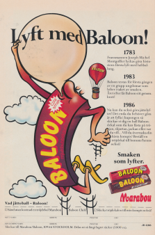 Reklam för tuggummit Baloon med lite historia om ballongflygning