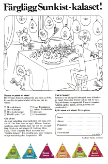 Annons som uppmanar att man ska måla och delta i en tävling anordnad av Cadbury Slotts med varumärket Sunkist