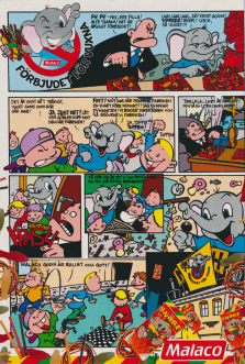 Reklam för godis från Malaco i en serieform