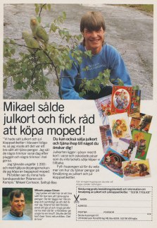 Reklam för Ulf Andersson Konstförlag som ger ungdomar möjlighet att tjäna lite extra pengar genom att sälja julkort