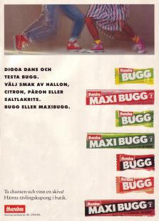 Reklam för tuggummit maxibugg, en förpackning med två tuggumin i stället för ett