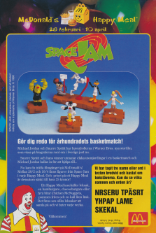 Reklam för McDonald's och deras Happy Meal-leksaker från filmen Space Jam