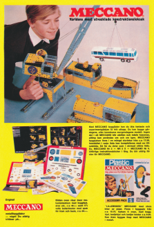 Reklam för olika satslådor med och från Meccano