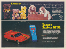 Reklam för radiostyrd bil och mjukisdjur från Petty