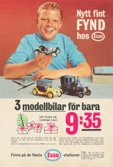 Reklam för bensinstationen Esso som erbjuder samlarbilar som man kan önska sig