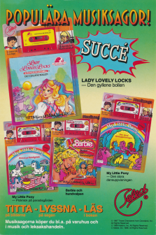 Annons från Select som tillverkar och säljer musiksagor på kassett. Här är det historier från Mattel som står i centrum