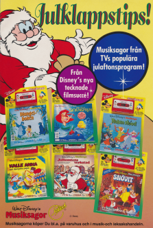 Reklam för musiksagor med de populära kortfilmerna från Kalle Ankas julprogram