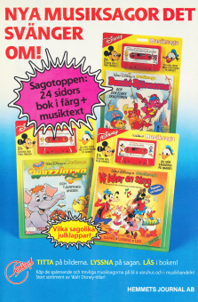 Reklam för musiksagor från Select med sagor om Wuzzlarna, Bumbi-Björnarna och andra Disneyfigurer