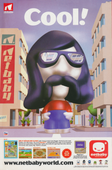 Reklam för webbplatsen Netbaby där man kan spela spel online