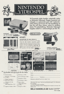 Reklam för att köpa såväl Nintendos basenhet och spel från Milu Handels AB