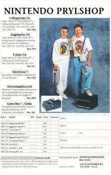 Reklam för Nintendo prylshop i Kungsbacka där två killar i tonåren visar upp olika kläder som man kan köpa i shopen