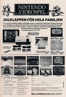 Annons för Milu Handels som sålde Nintendos basenhet och spel via postorder