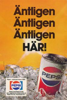 Reklam för Pepsi där man ser en läskeburk i en hög med isbitar