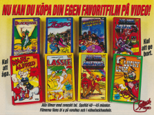 Bild på åtta videokassetter som man kan köpa och äga