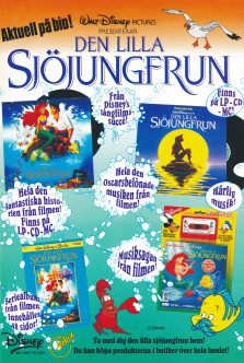Reklam för en mängd olika prylar med Den Lilla Sjöjungfrun på