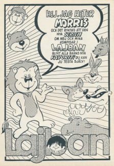 Reklam för nya seriefiguren Morris i svenska serietidningen Lajban