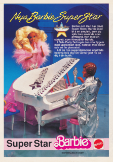 Reklam för dockan Barbie och hennes alter ego Superstar Barbie