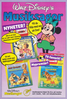 Reklam för tre nya musiksagor från Disney; Mimmi och jag, Piff och Puff, och Nalle Puh