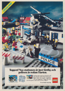 Reklam för Legoland Stad där det nya polishuset står i centrum