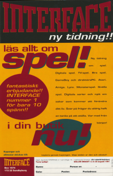 Reklam för speltidningen Interface som kom ut med sitt första nummer 1991