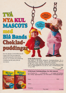 Annons från Blå Band som erbjuder nyckelringar i utbyte mot förpackningsflikar