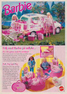 Reklam för dockan Barbie och två nya set med leksaker kring dockan