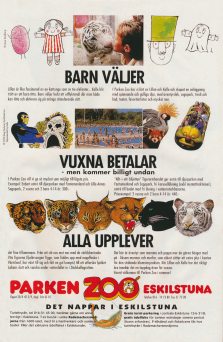 Textspäckad annons för Parken Zoo i Eskilstuna samt information från turistinformationen