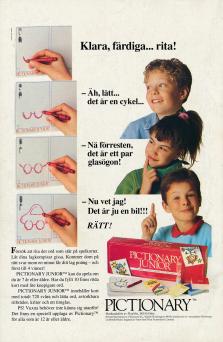Reklam för brädspelet Pictionary Junior