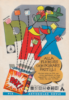 Reklam för tablettasken Pax, från Pix Aktiebolag