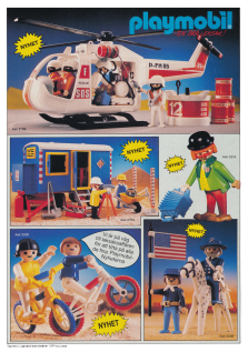 Reklam för nya modeller från Playmobil, bland annat med en clown som håller i ett dragspel