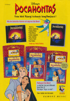 Annons för historien och sångerna från filmen Pocahontas från Walt Disney