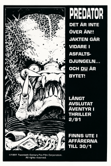 Reklam för serien Predator som var en del av tidningen Thriller