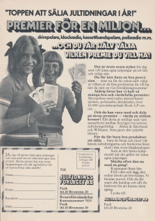 Reklam för jultidningsförsäljning med Jultidningsförlaget där en kille och en tjej håller upp pengar mot kameran