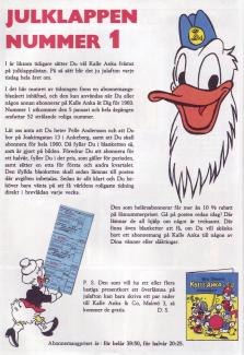 Reklam för Kalle Anka & C:o och att en prenumeration på sagda tidning är en jättebra julklapp