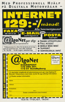 Reklam för Algonet som ger dig möjlighet att surfa på nätet