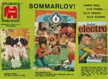 Reklam från spelföretaget Jumbo som visar upp en pussel, en speltidning och ett spel som heter Electro