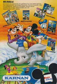 Annons för pussel med Disneymotiv. Vi kan se Långben, Musse, Kalle och Dumbo med flera. Kärnan står som avsändare på annonsen.