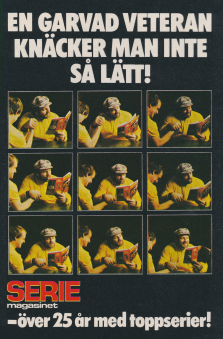 Reklam där friidrottaren Ricky Bruch gör reklam för serietidningen Seriemagasinet