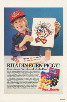 Reklam i tävlingsform för Marabous tablettask Piggy