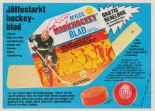 Annons för markhockeyblad där Rolle Stoltz gör reklam för produkten