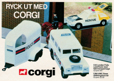Annons för bilar och ett hästsläp från corgi toys
