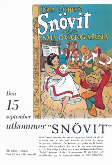 Reklam för specialnumret "Snövit" som kommer ut 15/9 1951