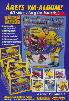 Reklam för samlaralbum från Panini som här handlar om ishockey, 1995.